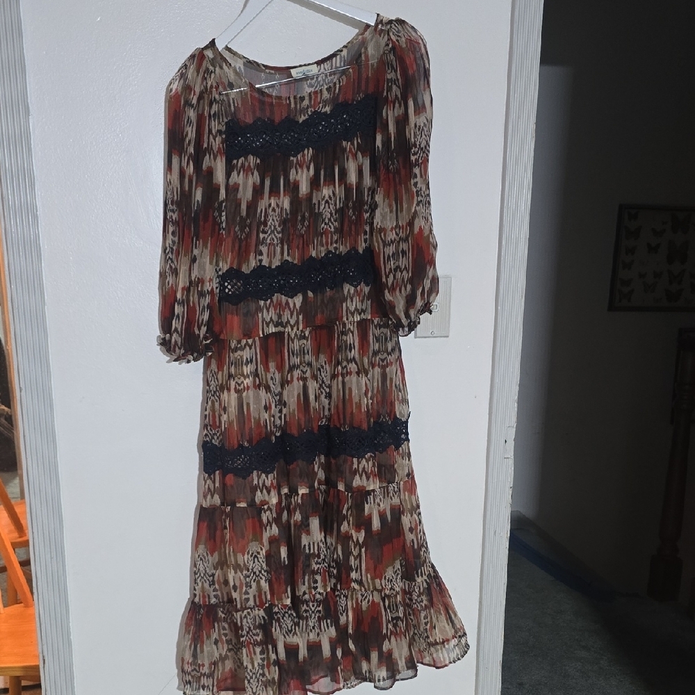 Sundance Ikat Print Blouse in Red, Gray and Navy - Picture 2 of 8